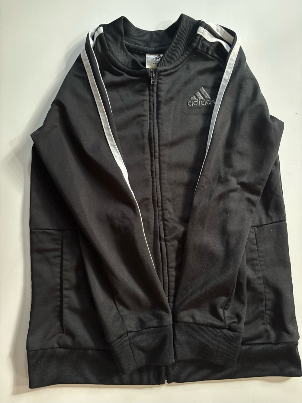 adidas Black Kids Zip up Jacket with White Stripes
